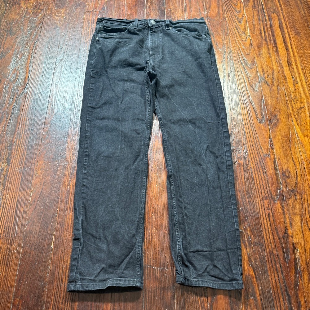 Levis‎ 505 Jeans Mens 36x30 Black Stretch Faded Cotton Straight Leg Biker Grunge
